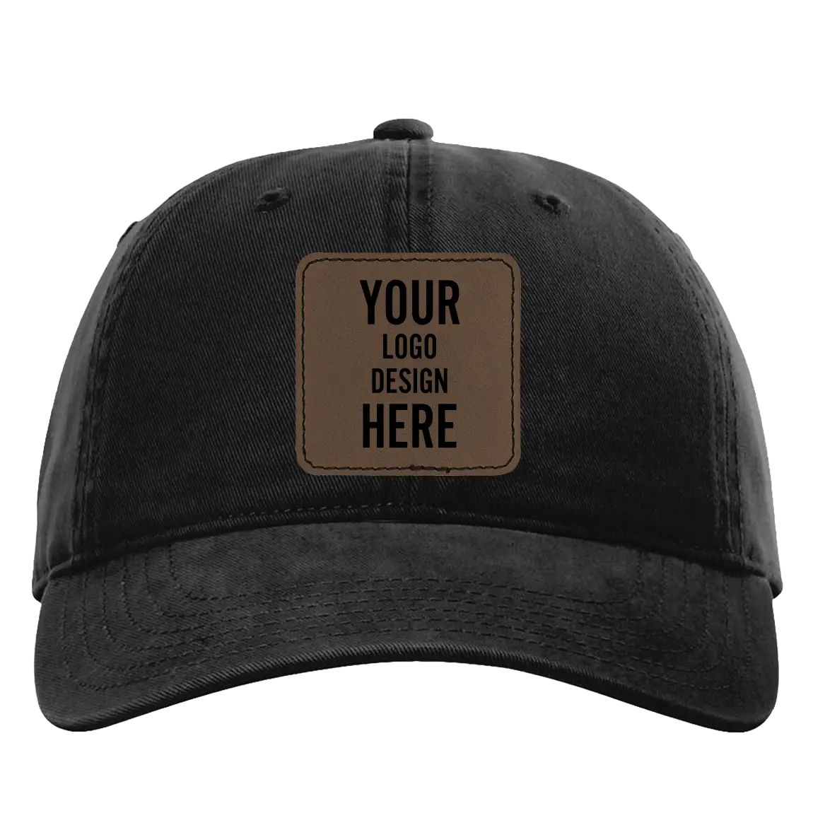 Custom black Richardson 326 Cotton Twill Hat with laser etched square stitch leatherette patch