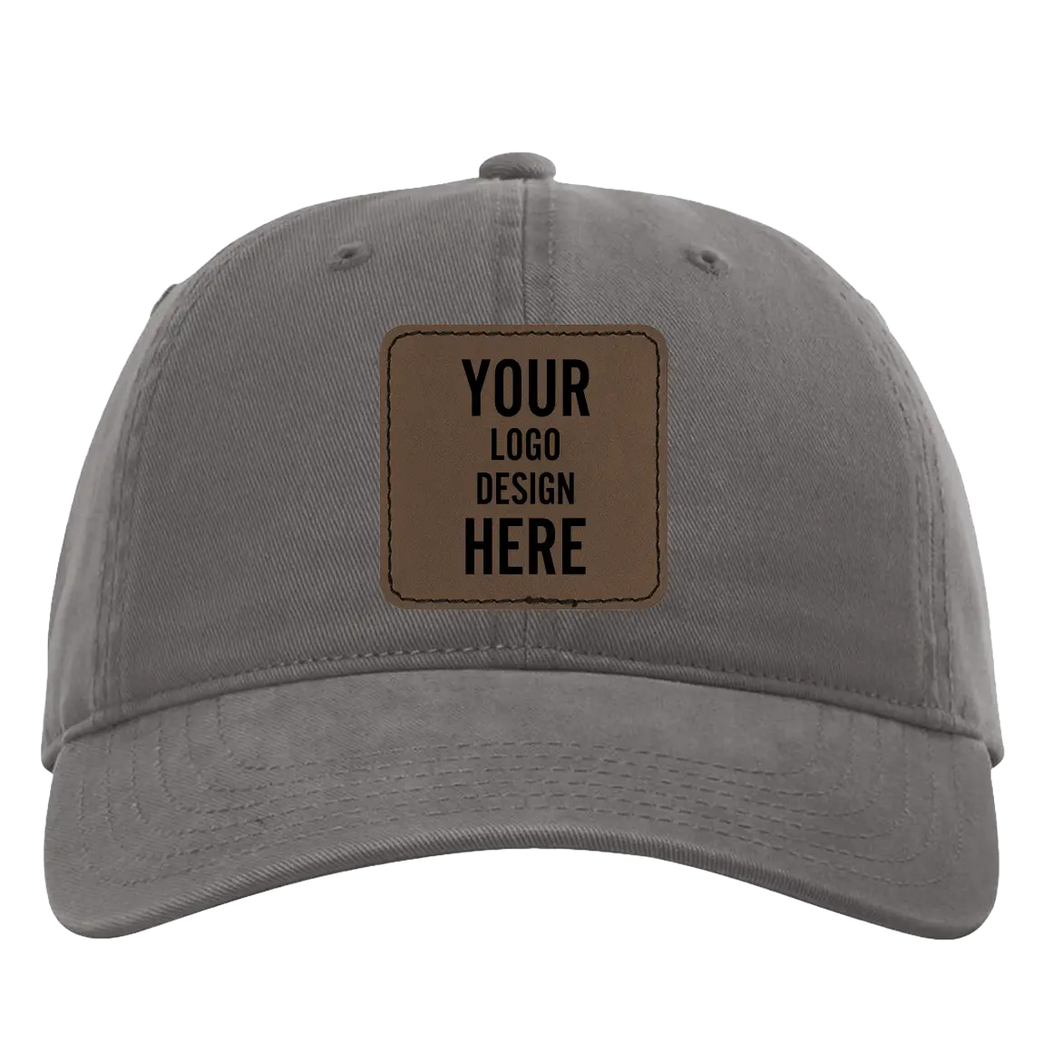 Custom charcoal Richardson 326 Cotton Twill Hat with laser etched square stitch leatherette patch