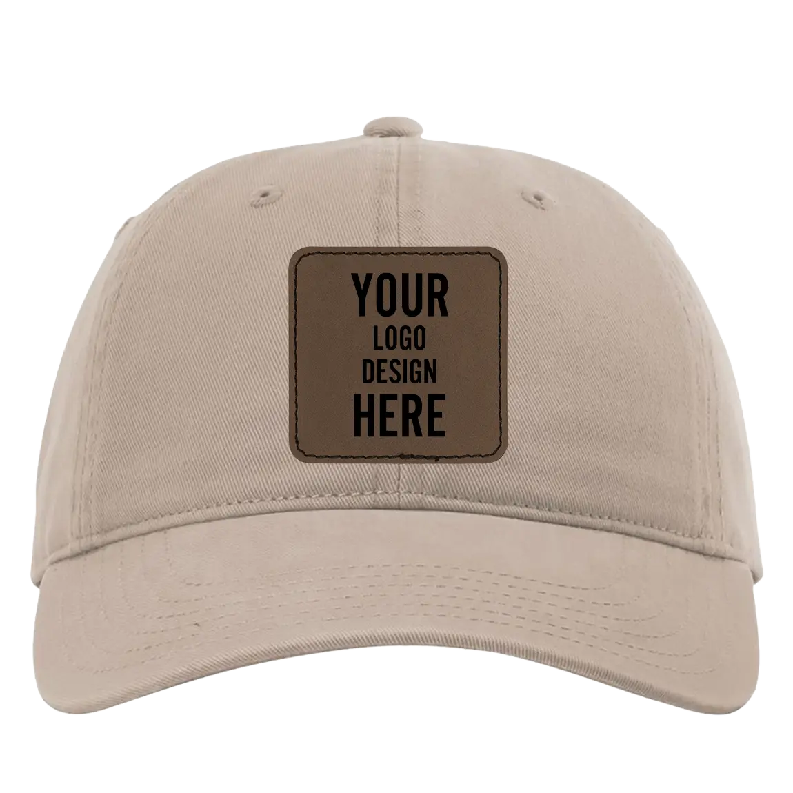 Custom dark khaki Richardson 326 Cotton Twill Hat with laser etched square stitch leatherette patch
