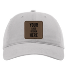 Custom grey Richardson 326 Cotton Twill Hat with laser etched square stitch leatherette patch