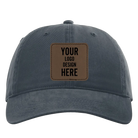 Custom navy Richardson 326 Cotton Twill Hat with laser etched square stitch leatherette patch