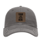 Custom charcoal Richardson 111 Unstructured Trucker Hat with laser etched square leatherette patch