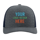 Embroidered navy heather navy Richardson 115CH Low Pro Trucker Hat with custom logo