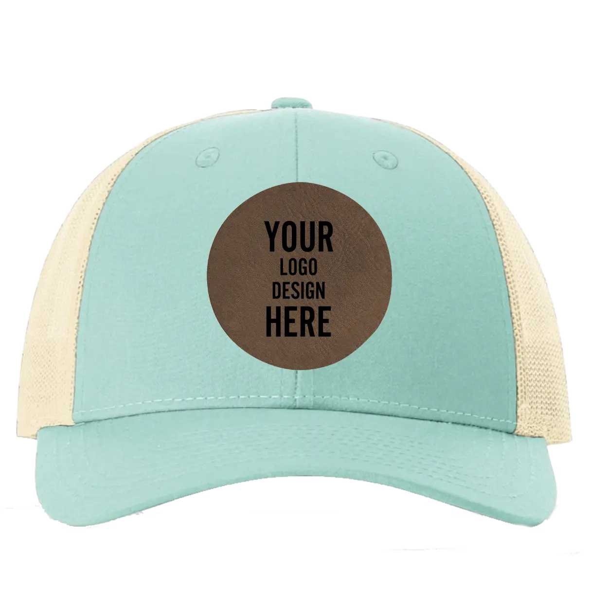 Custom aruba Richardson 115 Low Pro Trucker Hat with laser etched circle leatherette patch