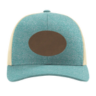 Custom green teal heather Richardson 115CH Low Pro Trucker Hat with laser etched oval leatherette patch