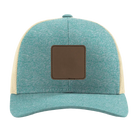 Custom green teal heather Richardson 115CH Low Pro Trucker Hat with laser etched square stitch leatherette patch