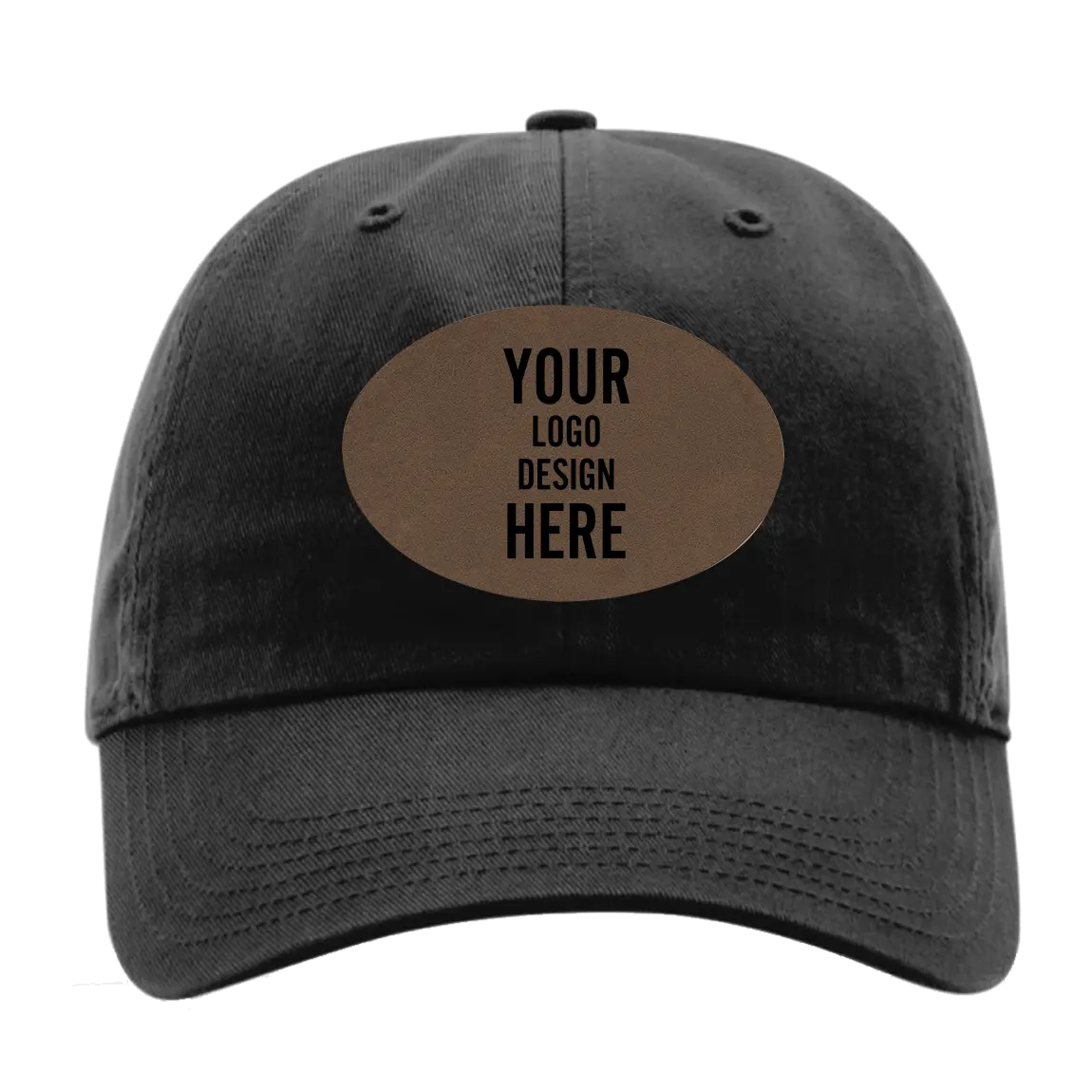Custom black Richardson 320 Cotton Twill Hat with laser etched oval leatherette patch