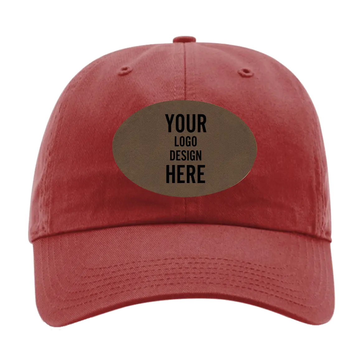 Custom cardinal Richardson 320 Cotton Twill Hat with laser etched oval leatherette patch