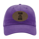 Custom purple Richardson 320 Cotton Twill Hat with laser etched oval leatherette patch