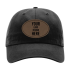 Custom black Richardson 320 Cotton Twill Hat with laser etched oval stitch leatherette patch