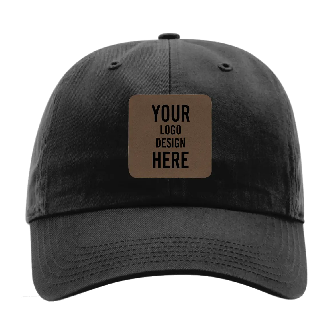 Custom black Richardson 320 Cotton Twill Hat with laser etched square leatherette patch