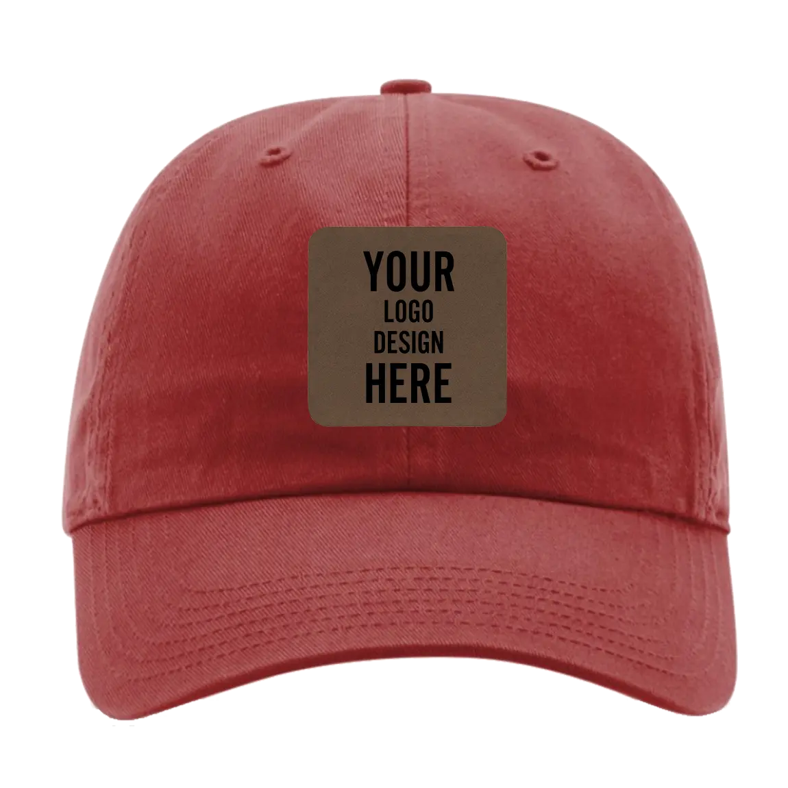 Custom cardinal Richardson 320 Cotton Twill Hat with laser etched square leatherette patch