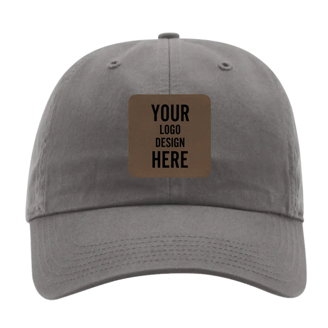 Custom charcoal Richardson 320 Cotton Twill Hat with laser etched square leatherette patch