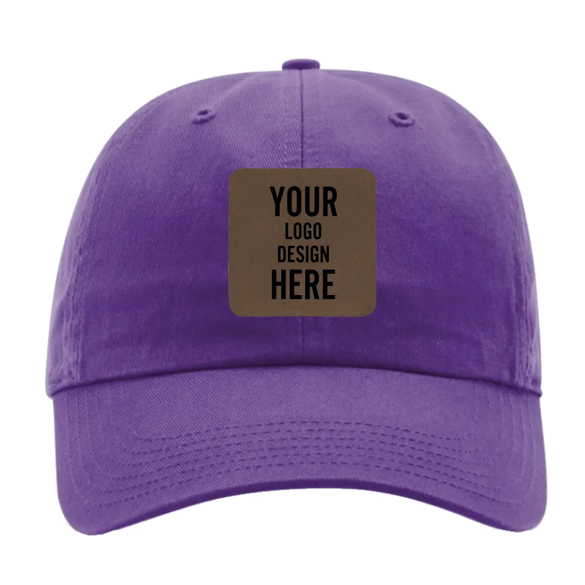 Custom purple Richardson 320 Cotton Twill Hat with laser etched square leatherette patch