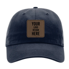 Custom navy Richardson 320 Cotton Twill Hat with laser etched square stitch leatherette patch
