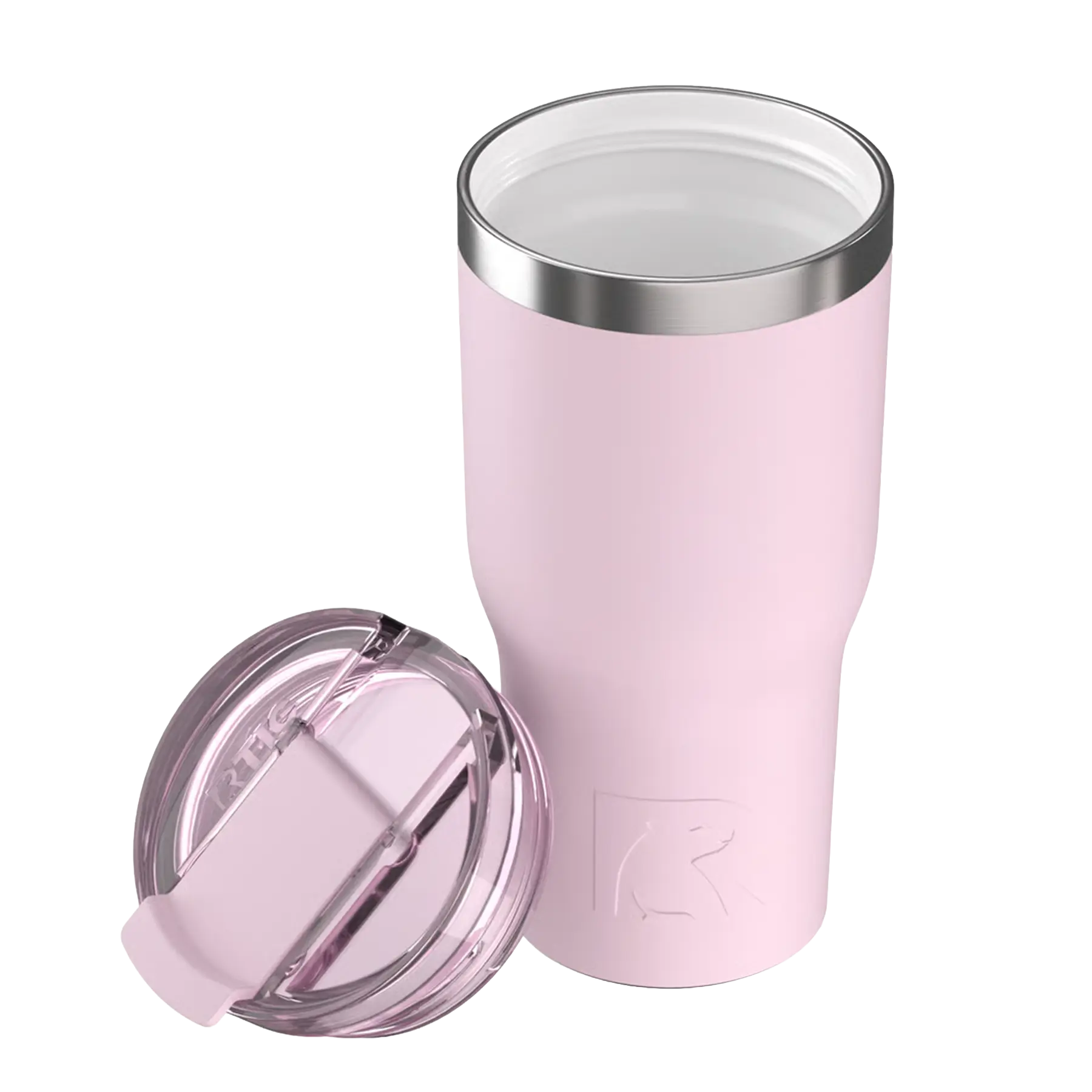 Ceramic-lined interior of pale pink RTIC 20 oz Essential tumbler