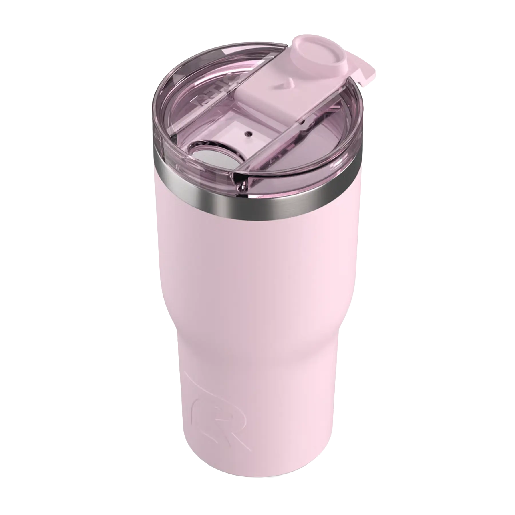 Spill-resistant travel lid for pale pink RTIC 20 oz Essential tumbler