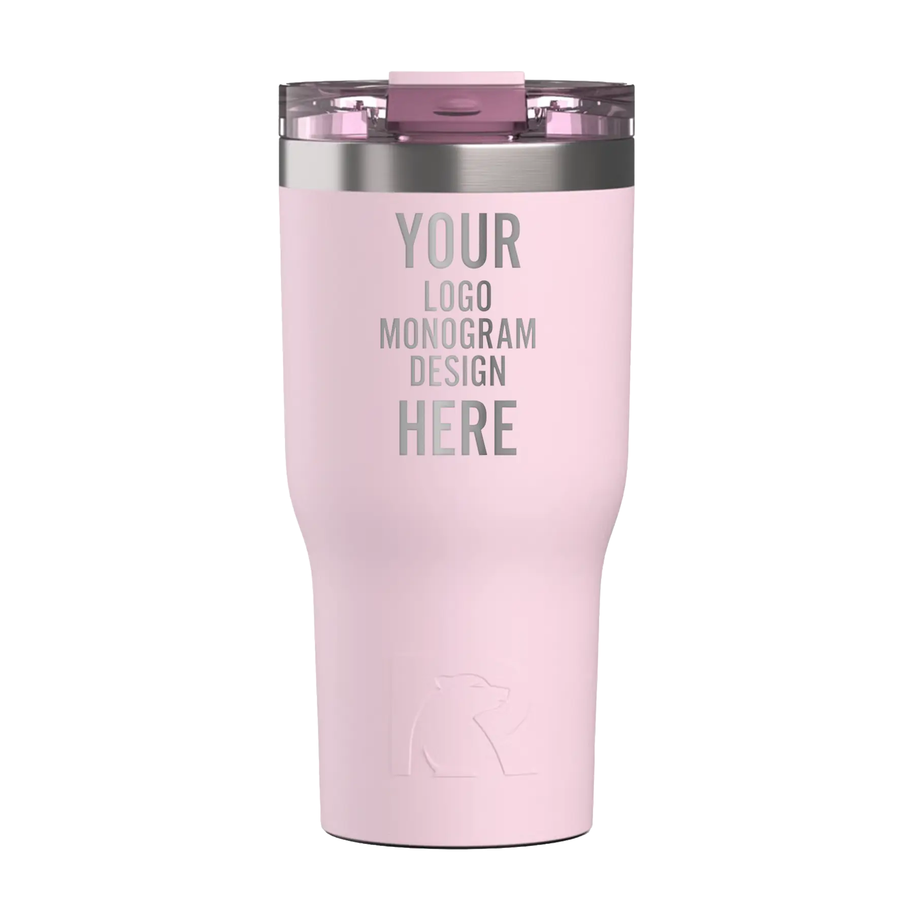 Personalized pale pink RTIC 20 oz Essential ceramic-lined tumbler with custom laser engraved logo, monogram, or design