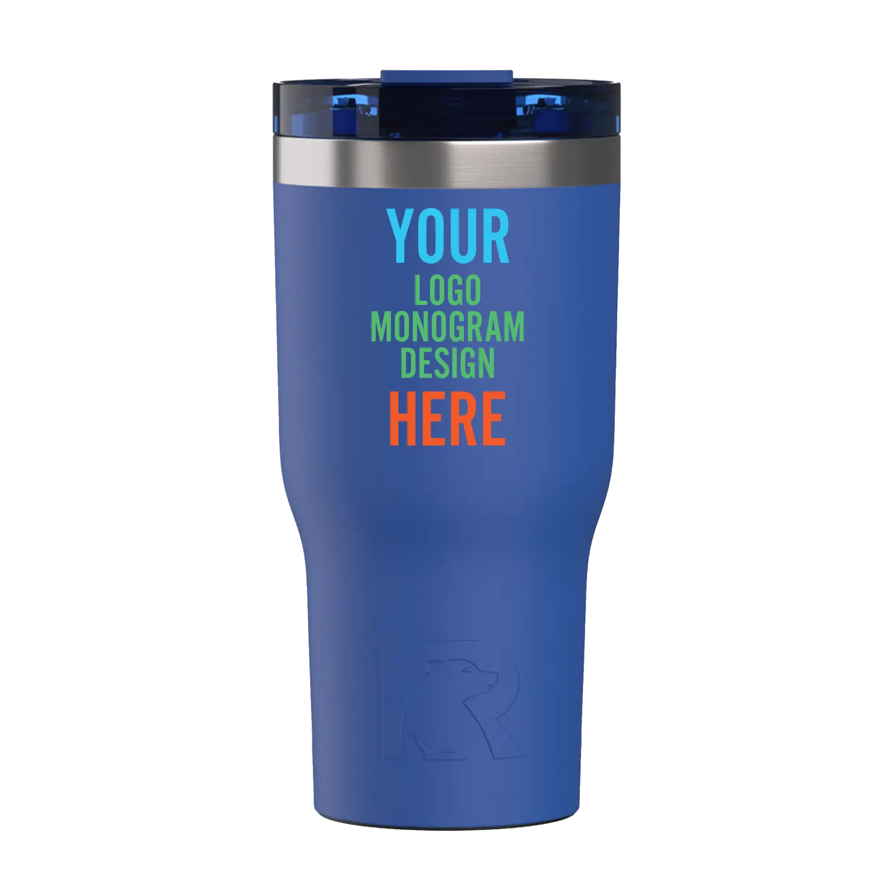 Personalized cobalt RTIC 20 oz Essential ceramic-lined tumbler with custom UV full color print logo, monogram, or design