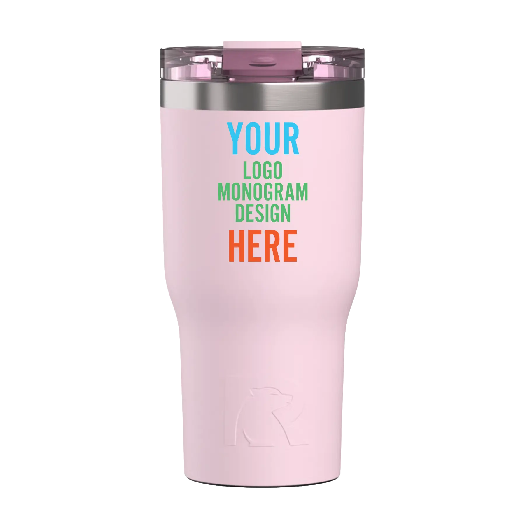 Personalized pale pink RTIC 20 oz Essential ceramic-lined tumbler with custom UV full color print logo, monogram, or design