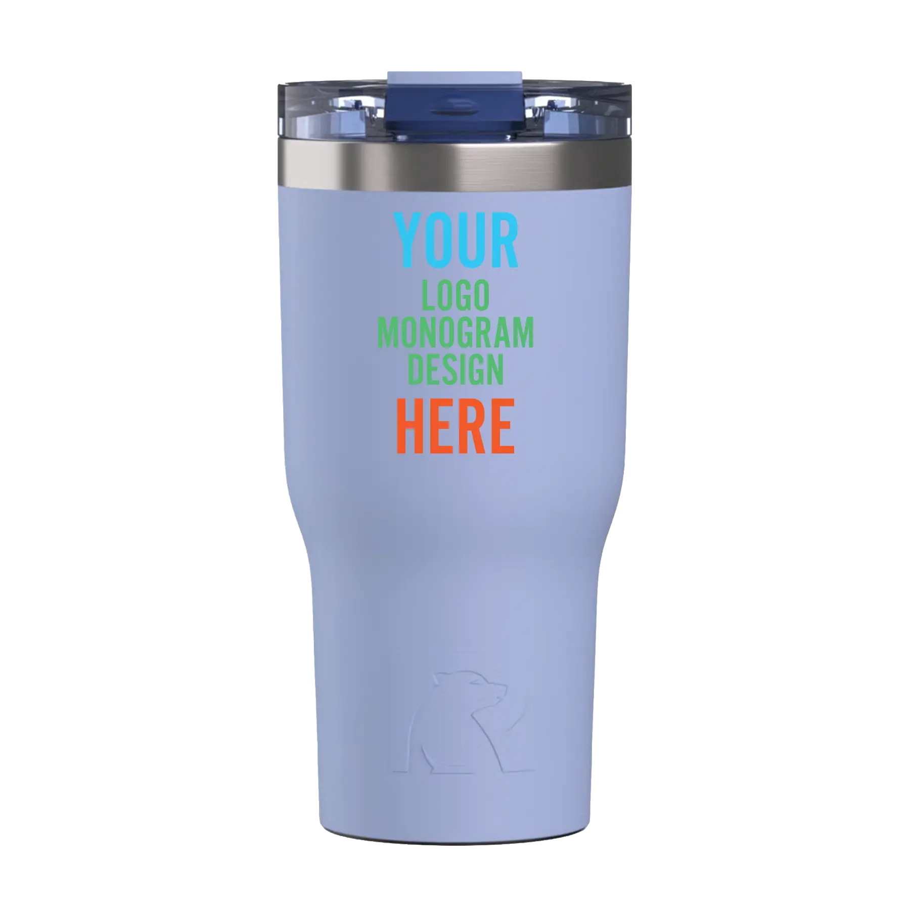 Personalized periwinkle RTIC 20 oz Essential ceramic-lined tumbler with custom UV full color print logo, monogram, or design