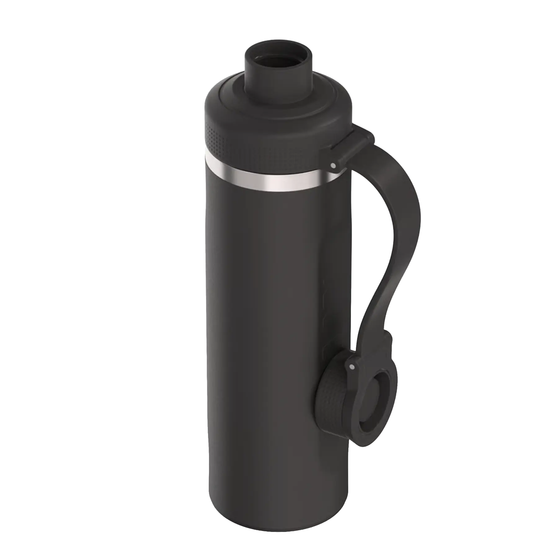 Magnetic lid angle view of black RTIC 24 oz Refuel water bottle