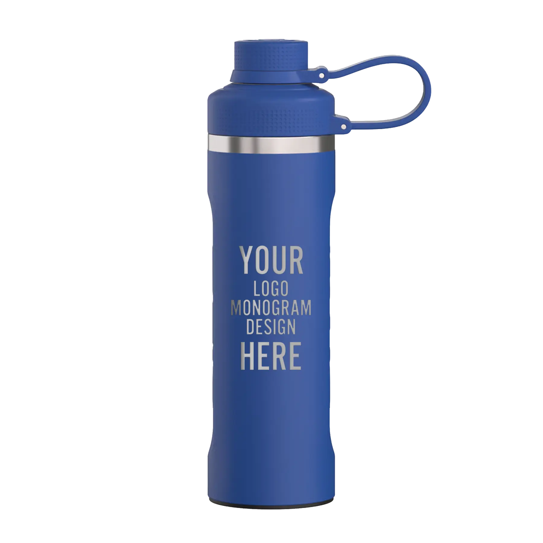 Personalized cobalt RTIC 24 oz Refuel water bottle with custom laser engraved logo, monogram, or design