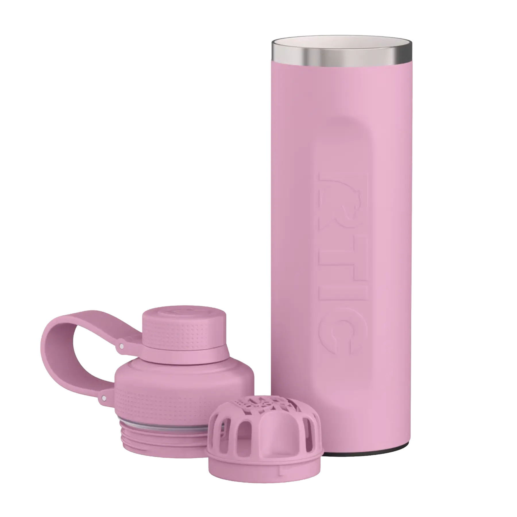 View of lid and removeable shaker of rosewood RTIC 24 oz Refuel water bottle