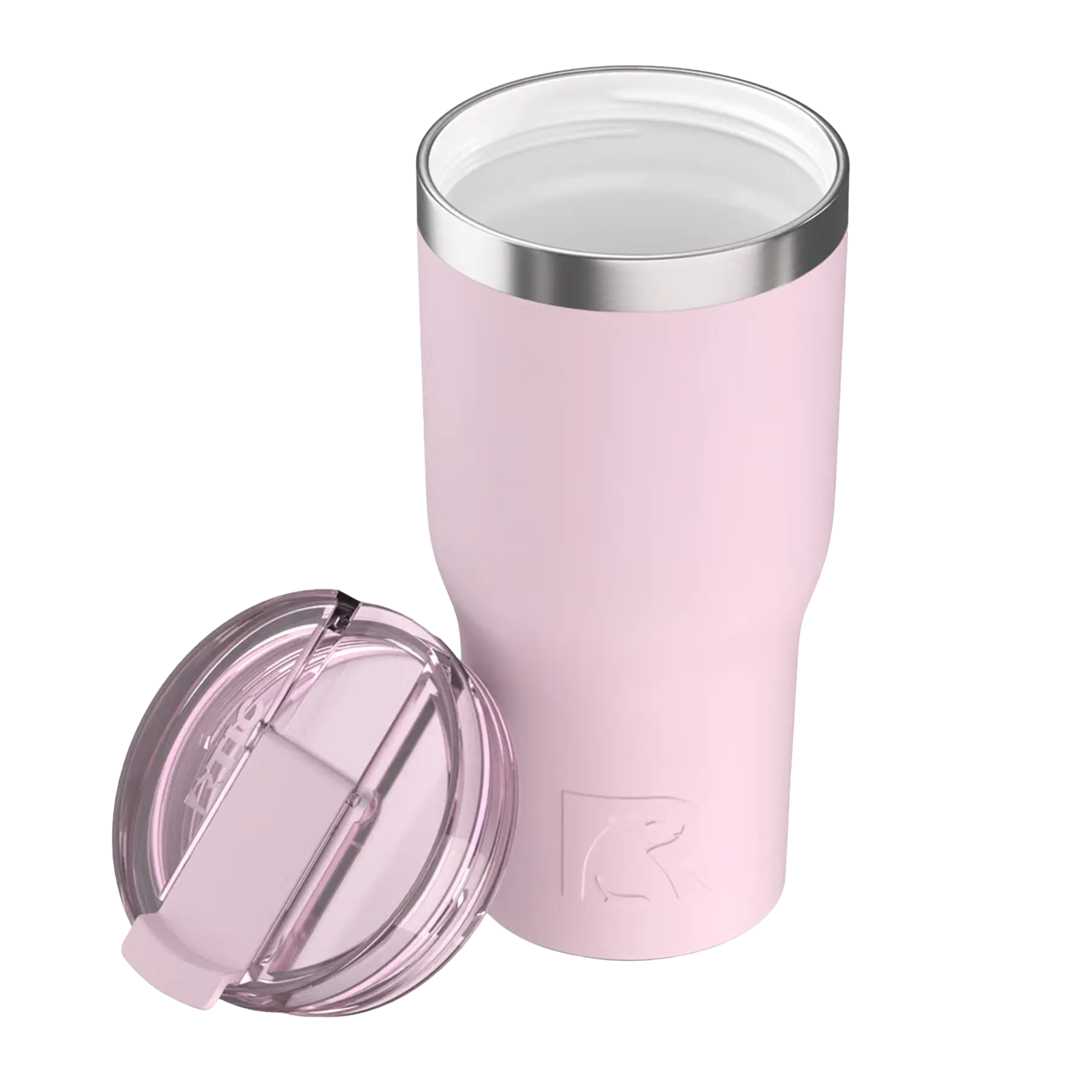 Ceramic-lined interior of pale pink RTIC 30 oz Essential tumbler