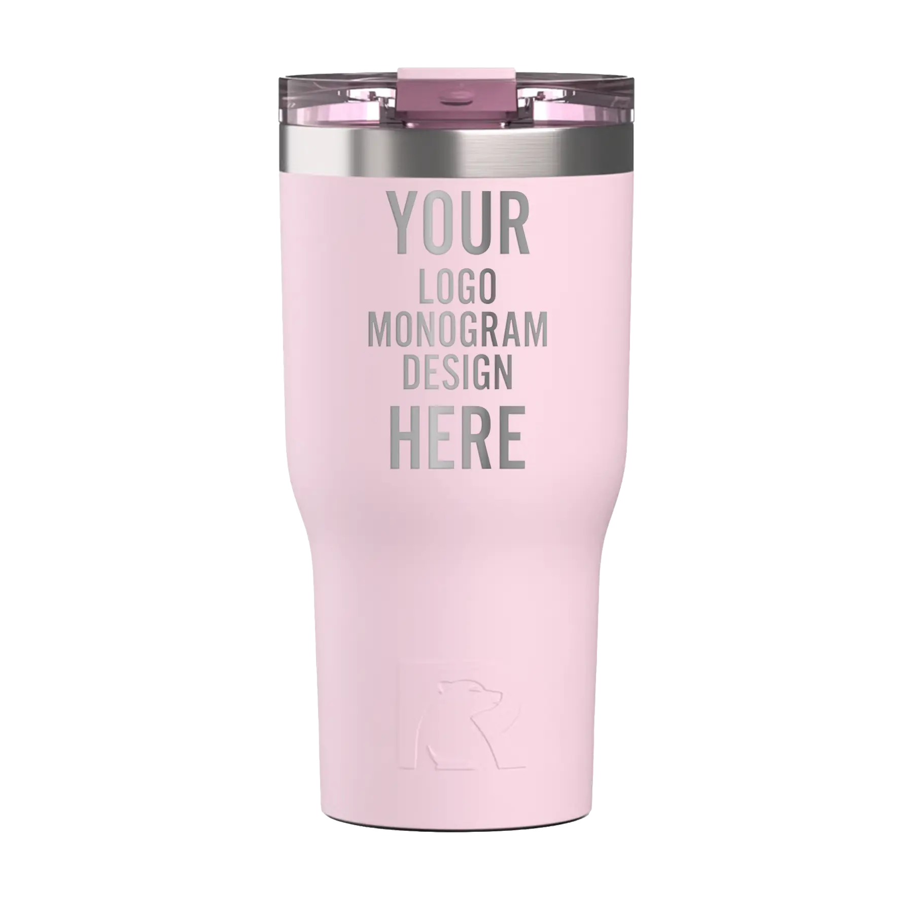Personalized pale pink RTIC 30 oz Essential ceramic-lined tumbler with custom laser engraved logo, monogram, or design