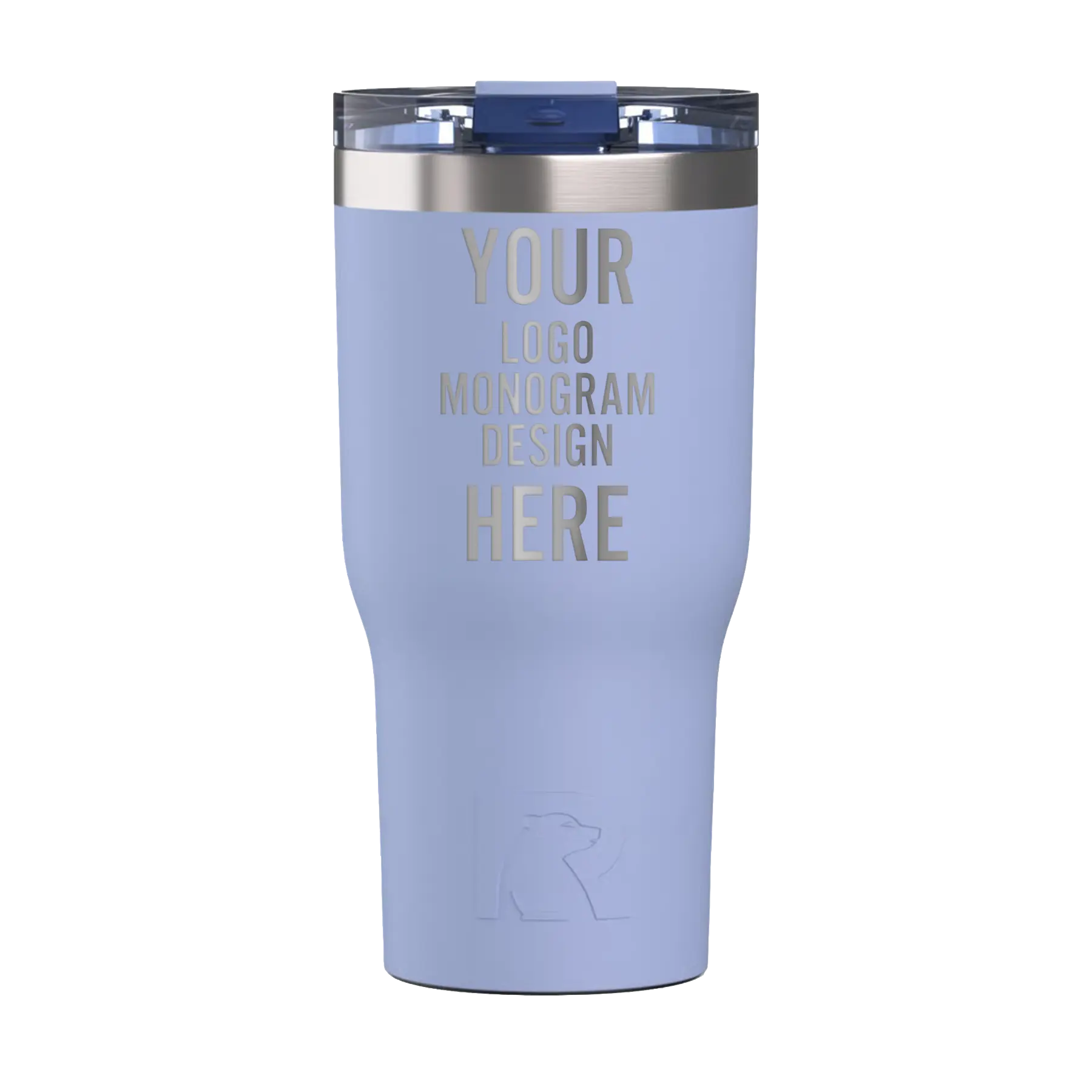 Personalized periwinkle RTIC 30 oz Essential ceramic-lined tumbler with custom laser engraved logo, monogram, or design