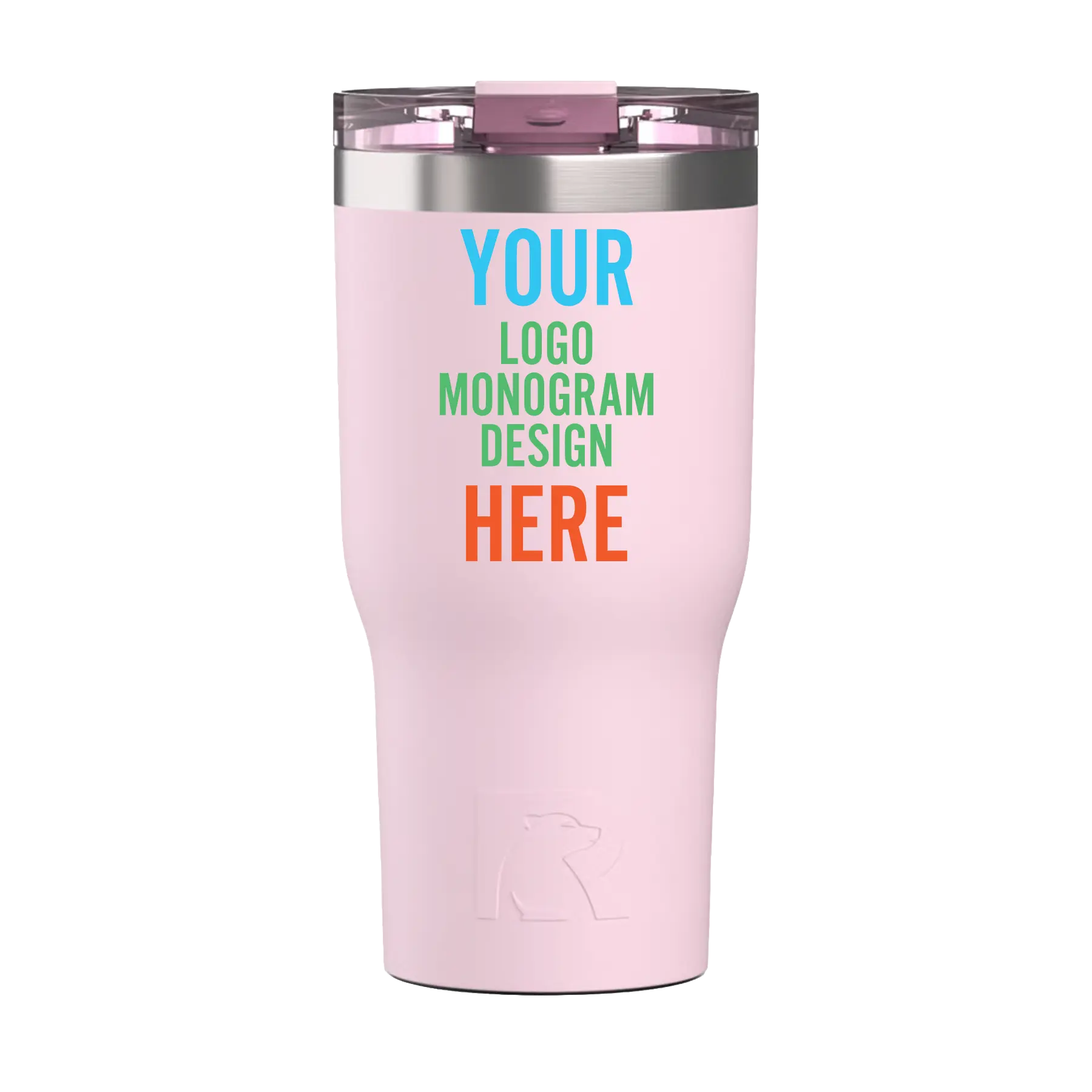 Personalized pale pink RTIC 30 oz Essential ceramic-lined tumbler with custom UV full color print logo, monogram, or design