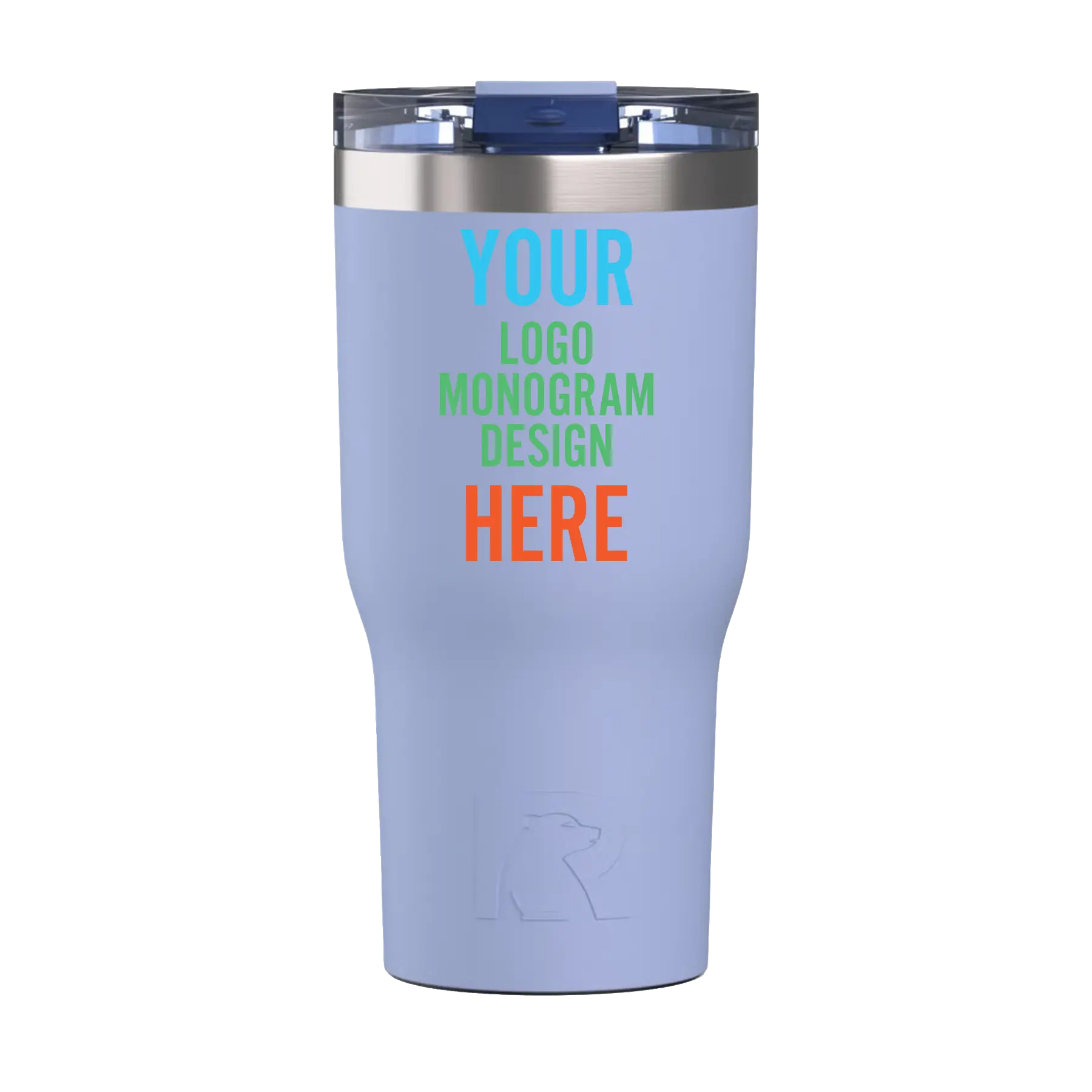 Personalized periwinkle RTIC 30 oz Essential ceramic-lined tumbler with custom UV full color print logo, monogram, or design