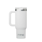 Back view of white RTIC 30 oz Road Trip insulated travel mug