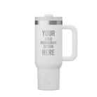 Personalized white RTIC 30 oz Road Trip ceramic-lined travel mug with custom laser engraved logo, monogram, or design