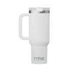 Back view of white RTIC 40 oz Road Trip insulated travel mug