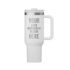 Personalized white RTIC 40 oz Road Trip ceramic-lined travel mug with custom laser engraved logo, monogram, or design