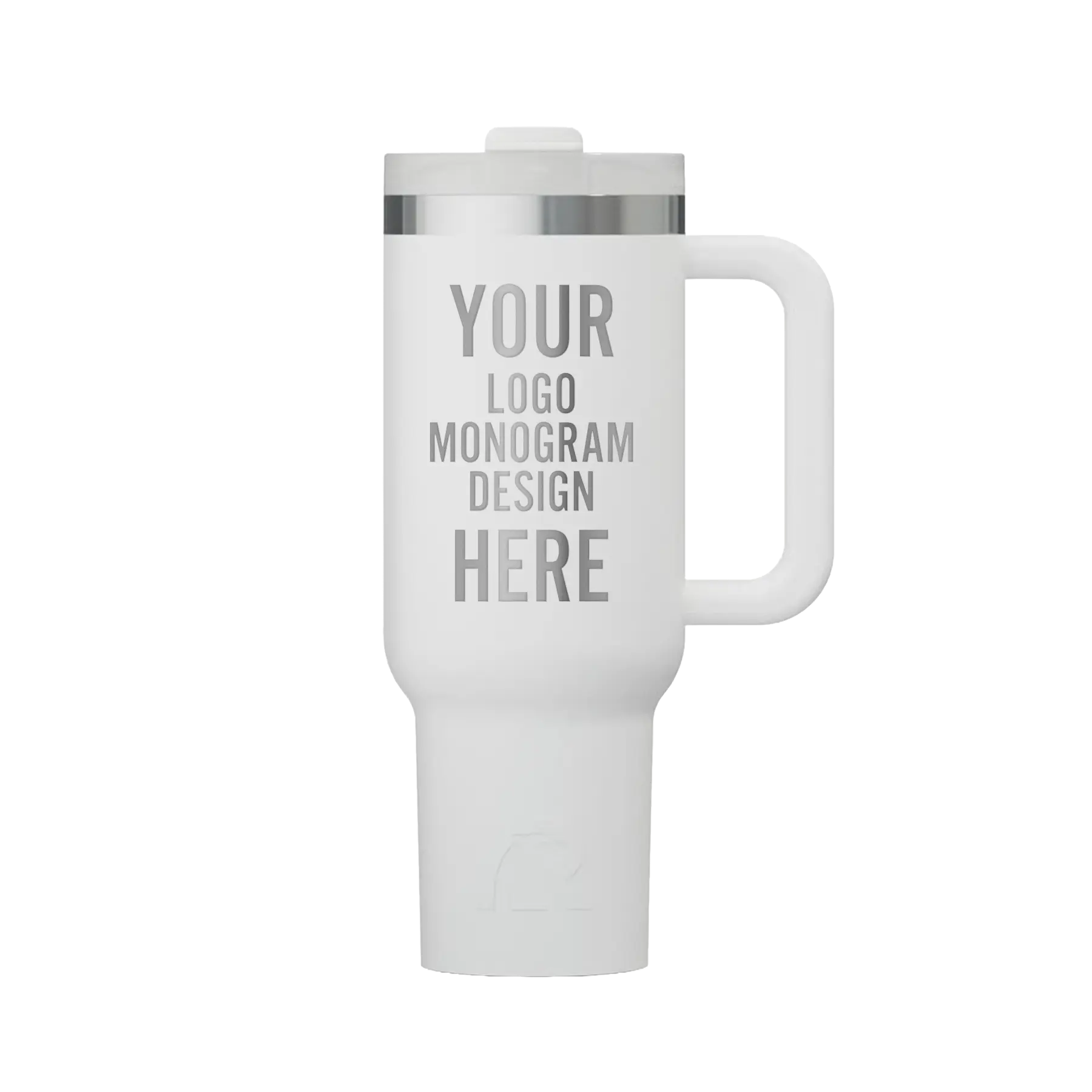 Personalized white RTIC 40 oz Road Trip ceramic-lined travel mug with custom laser engraved logo, monogram, or design