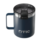 Spill-resistant flip lid for navy RTIC 12 oz Essential coffee mug