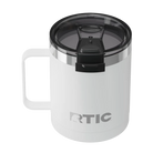 Spill-resistant flip lid for white RTIC 12 oz Essential coffee mug