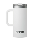 Back view of white RTIC 16 oz Road Trip insulated travel mug