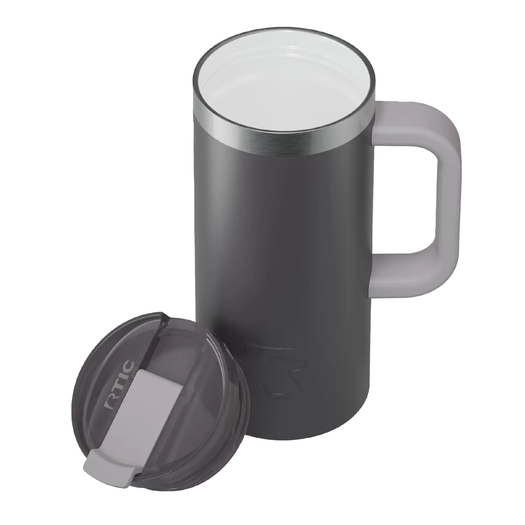 Ceramic-lined interior of graphite RTIC 16 oz Road Trip travel mug
