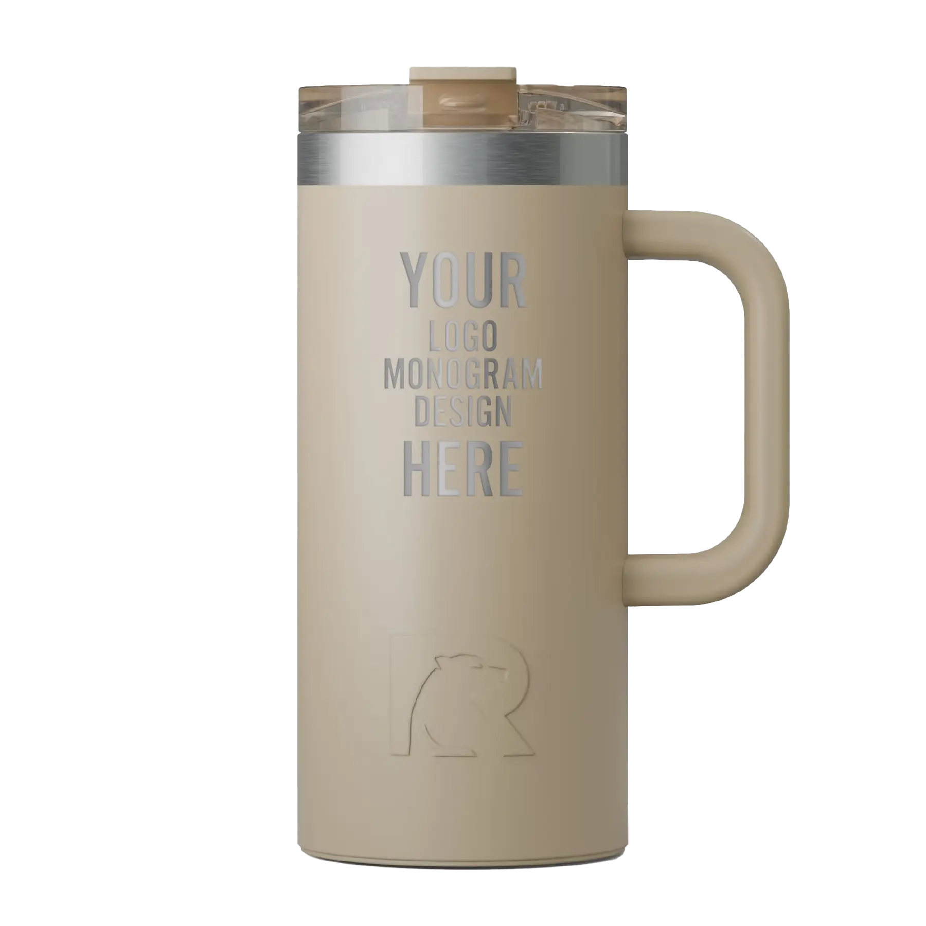 Personalized beach RTIC 16 oz Road Trip ceramic-lined travel mug with custom laser engraved logo, monogram, or design