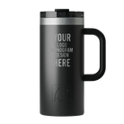 Personalized black RTIC 16 oz Road Trip ceramic-lined travel mug with custom laser engraved logo, monogram, or design