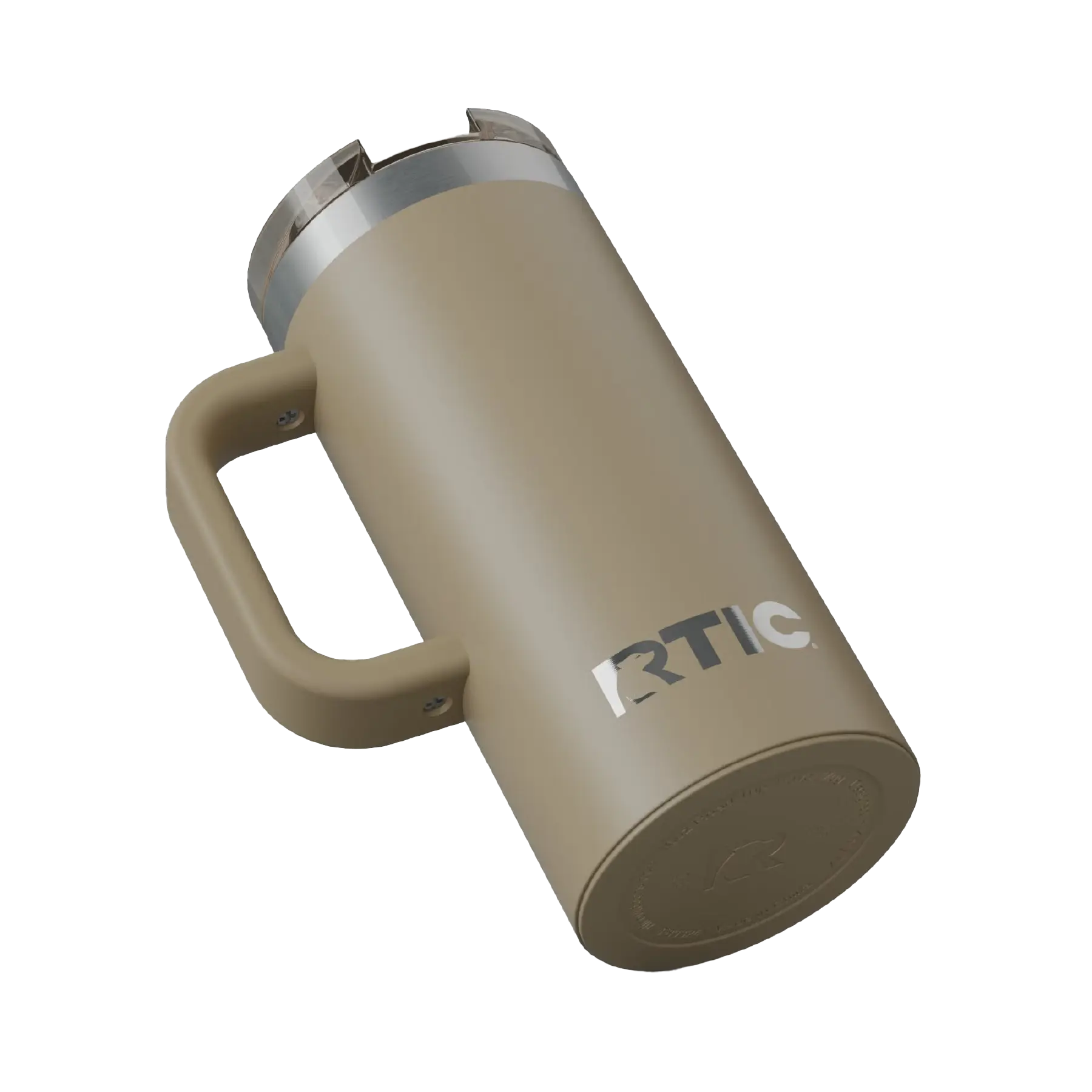 Built-in silicone anti-slip base on beach RTIC 16 oz Road Trip travel mug