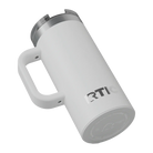 Built-in silicone anti-slip base on white RTIC 16 oz Road Trip travel mug