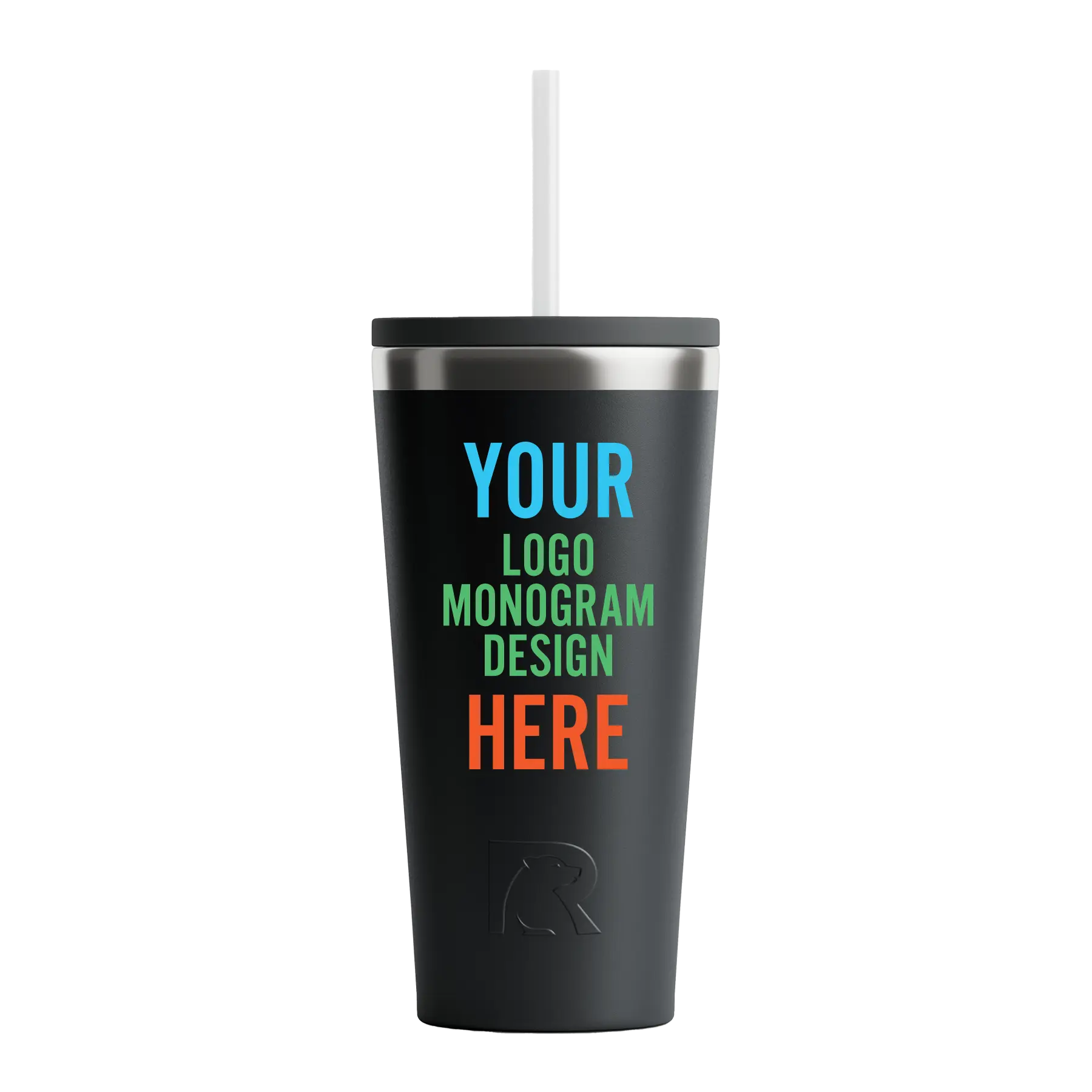 Personalized black RTIC 20 oz Everyday ceramic-lined tumbler with custom UV full color printed logo, monogram, or design