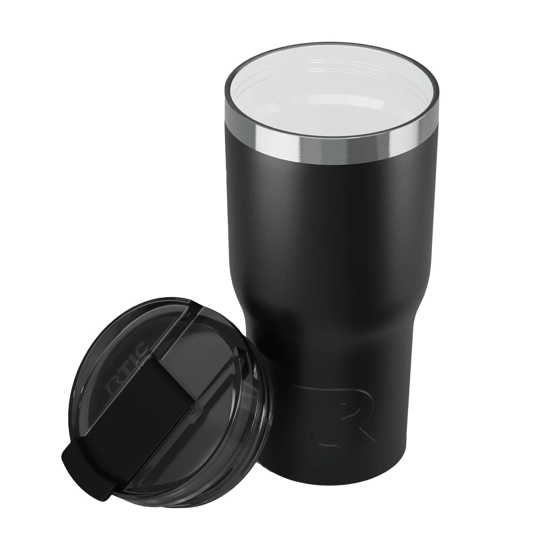 Ceramic-lined interior of black RTIC 20 oz Essential tumbler