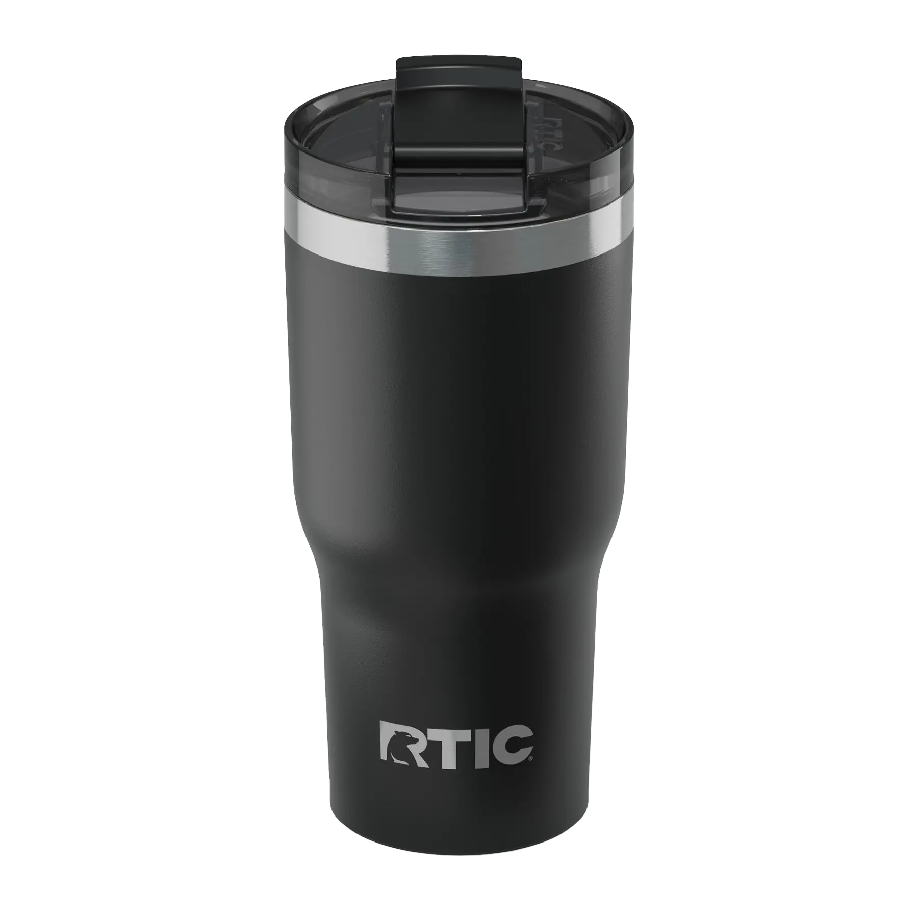 Spill-resistant travel lid for black RTIC 20 oz Essential tumbler