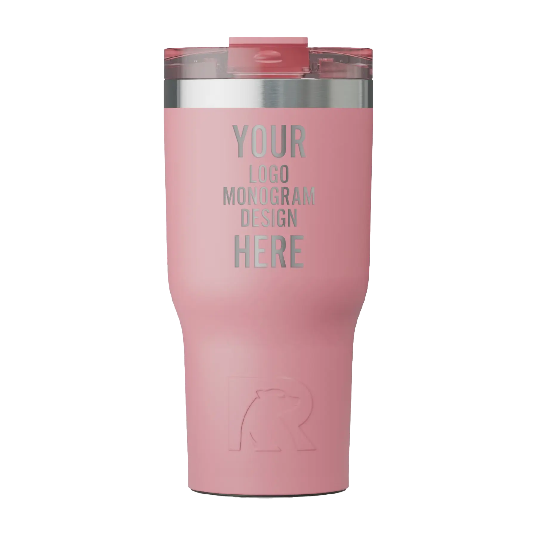 Personalized dusty rose RTIC 20 oz Essential ceramic-lined tumbler with custom laser engraved logo, monogram, or design